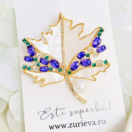Brosa Frunza Cristale Mov, Brosa Dama Femei [4]