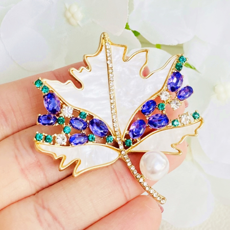 Brosa Frunza Cristale Mov, Brosa Dama Femei [2]