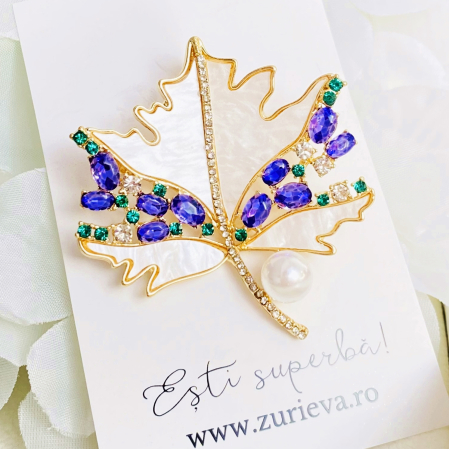 Brosa Frunza Cristale Mov, Brosa Dama Femei [6]