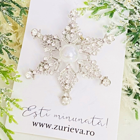 Brosa Fulg Nea Cristale Argintii & Perla, Brose Craciun, Brosa Statement, Brose Femei [3]