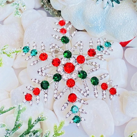 Brosa Fulg Nea Cristale Rosii Verzi, Brose Craciun, Brosa Statement, Brose Femei [3]