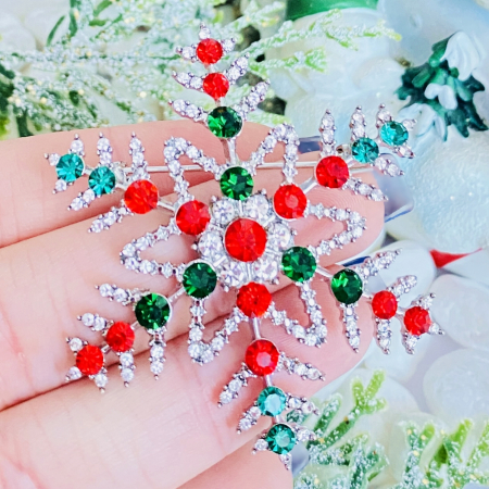 Brosa Fulg Nea Cristale Rosii Verzi, Brose Craciun, Brosa Statement, Brose Femei [6]