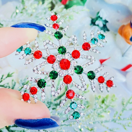 Brosa Fulg Nea Cristale Rosii Verzi, Brose Craciun, Brosa Statement, Brose Femei [5]