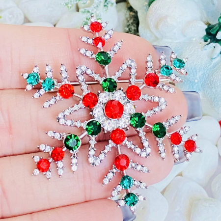 Brosa Fulg Nea Cristale Rosii Verzi, Brose Craciun, Brosa Statement, Brose Femei [4]