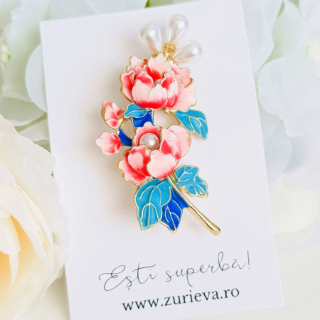 BIJUTERII - Brosa Flori Roz Perle, Brosa Statement, Brose Femei