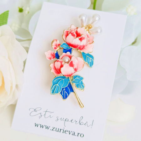 Brosa Flori Roz Perle, Brosa Statement, Brose Femei [1]