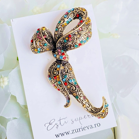 Brosa Aurie Fundita Cristale Colorate, Brosa Dama Femei [7]