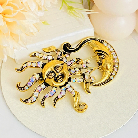 Brosa Motive Celeste Aurii, Soare, Luna, Brosa Dama Femei [3]