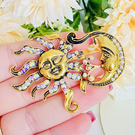 Brosa Motive Celeste Aurii, Soare, Luna, Brosa Dama Femei [1]