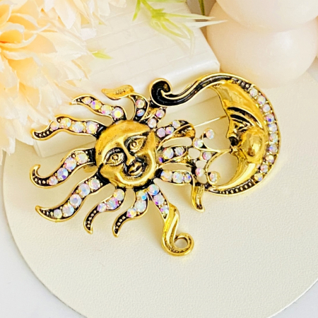 Brosa Motive Celeste Aurii, Soare, Luna, Brosa Dama Femei [2]