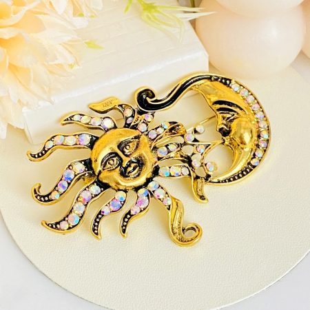 BROSE - Brosa Motive Celeste Aurii, Soare, Luna, Brosa Dama Femei