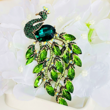 Brosa Paun Verde Smarald, Brose Statement, Bijuterii Femei [4]