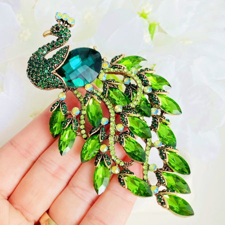 Brosa Paun Verde Smarald, Brose Statement, Bijuterii Femei [1]