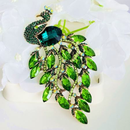 Brosa Paun Verde Smarald, Brose Statement, Bijuterii Femei [2]