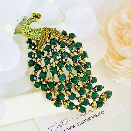 Brosa Paun Cristale Verzi, Brose Dama, Brose Elegante [2]
