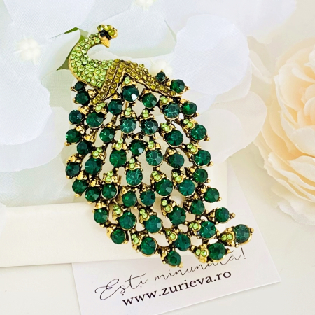 BROSE - Brosa Paun Cristale Verzi, Brose Dama, Brose Elegante