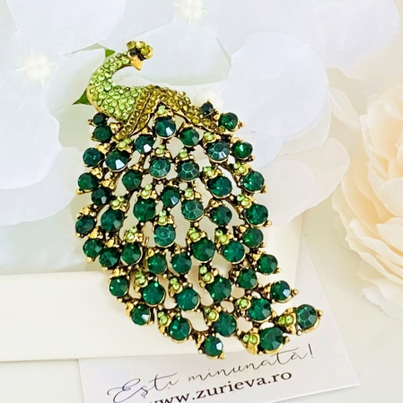 Brosa Paun Cristale Verzi, Brose Dama, Brose Elegante [4]