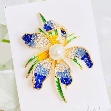 BIJUTERII - Brosa Floare Cristale Albastre, Brosa Dama Femei