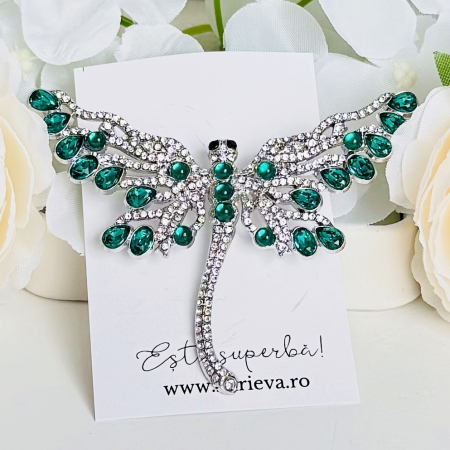 Brosa Libelula Argintie Verde, Brosa Dama Femei, Brose Statement [4]