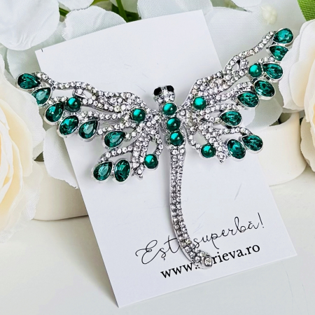 Brosa Libelula Argintie Verde, Brosa Dama Femei, Brose Statement [5]