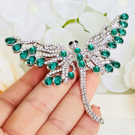 Brosa Libelula Argintie Verde, Brosa Dama Femei, Brose Statement [2]