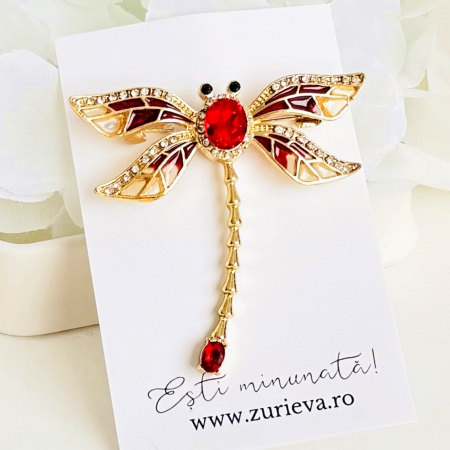 Brosa Libelula Rosie, Brosa Statement, Brose Femei