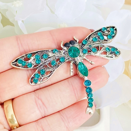 Brosa Libelula Argintie - Verde, Brose Dama, Brose Elegante [1]