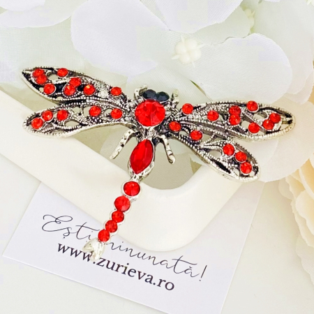 Brosa Libelula Argintie - Rosu, Brose Dama, Brose Elegante [4]