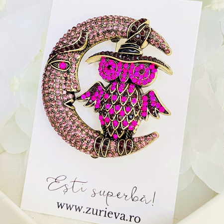 Brosa Bufnita Semiluna Mov, Brosa Dama Femei [3]