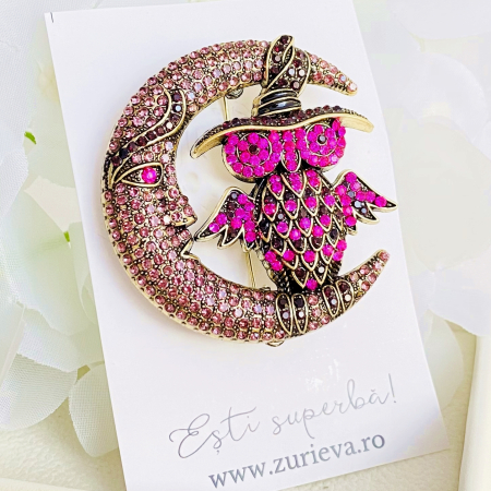 Brosa Bufnita Semiluna Mov, Brosa Dama Femei [7]