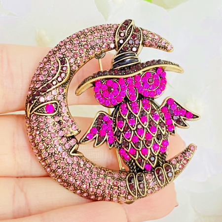 Brosa Bufnita Semiluna Mov, Brosa Dama Femei [4]