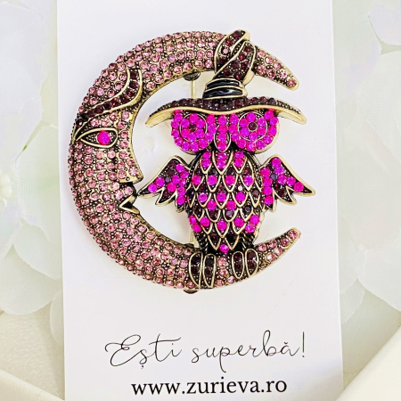 Brosa Bufnita Semiluna Mov, Brosa Dama Femei [5]