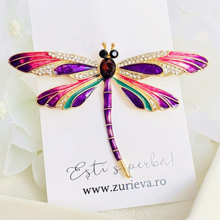 BIJUTERII - Brosa Libelula Mov, Brosa Dama Femei