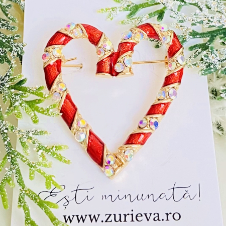 Brosa Inima Candy Cane, Brosa Statement, Brose Femei [3]