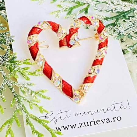BROSE - Brosa Inima Candy Cane, Brosa Statement, Brose Femei