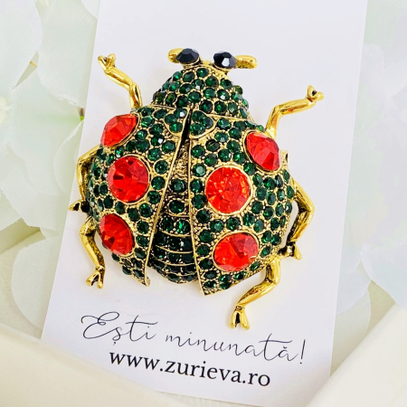 Brosa Buburuza Cristale Verzi, Brosa Dama Femei [3]