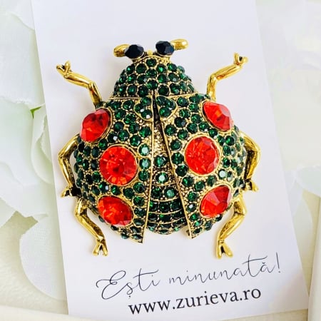 Brosa Buburuza Cristale Verzi, Brosa Dama Femei [5]