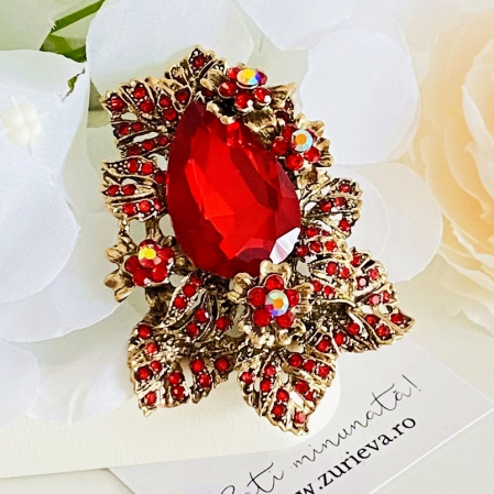 Brosa Cristale Rosii XL, Brose Dama, Brose Elegante [5]