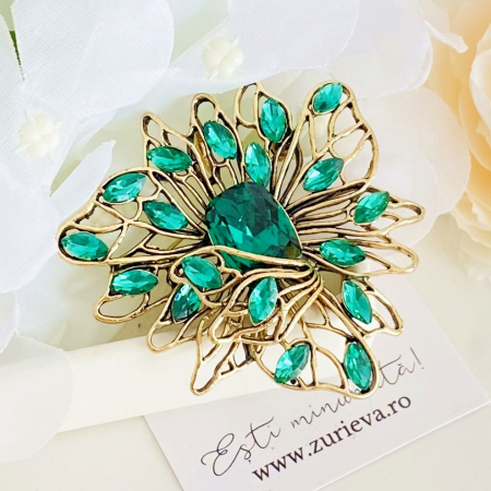 BROSE - Brosa Cristale Verde Smarald, Brose Dama, Brose Elegante