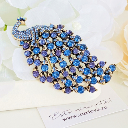 Brosa Paun Cristale Albastre, Brose Dama, Brose Elegante [4]