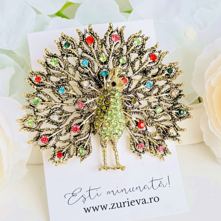 BIJUTERII - Brosa Paun Multicolor, Brosa Dama Femei