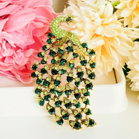 Brosa Paun Cristale Verzi, Brosa Dama Femei [5]