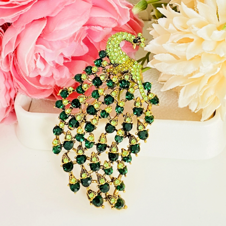 Brosa Paun Cristale Verzi, Brosa Dama Femei [1]