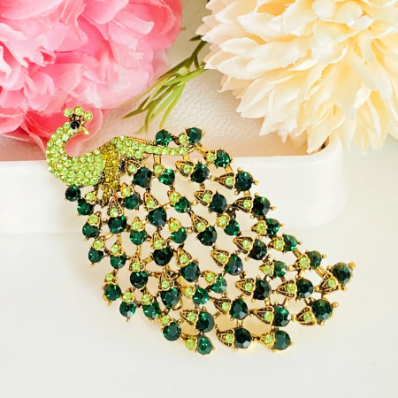 Brosa Paun Cristale Verzi, Brosa Dama Femei [6]