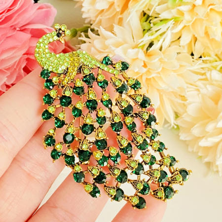 Brosa Paun Cristale Verzi, Brosa Dama Femei [3]