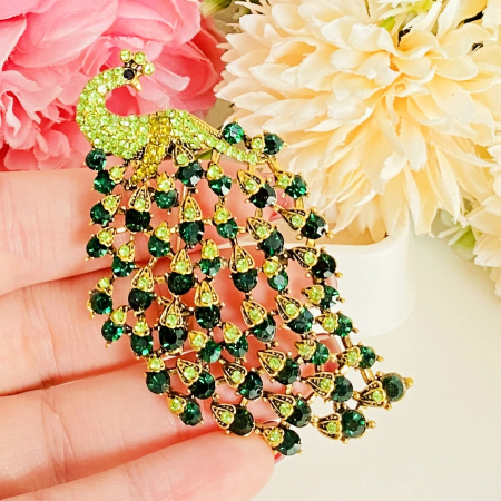 Brosa Paun Cristale Verzi, Brosa Dama Femei [7]