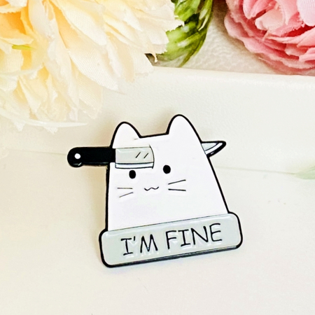 BIJUTERII - Brosa Pin Pisica I'm Fine, Brosa Dama Femei