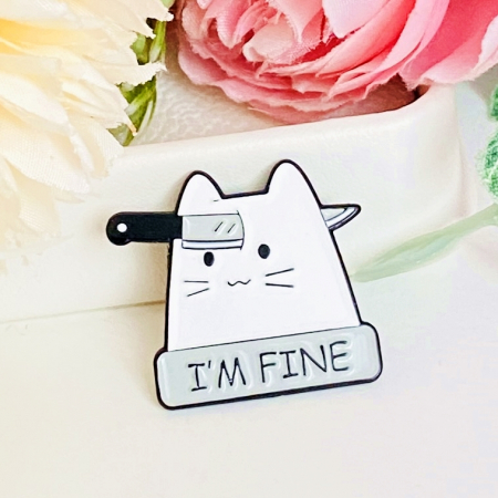 Brosa Pin Pisica I'm Fine, Brosa Dama Femei [3]