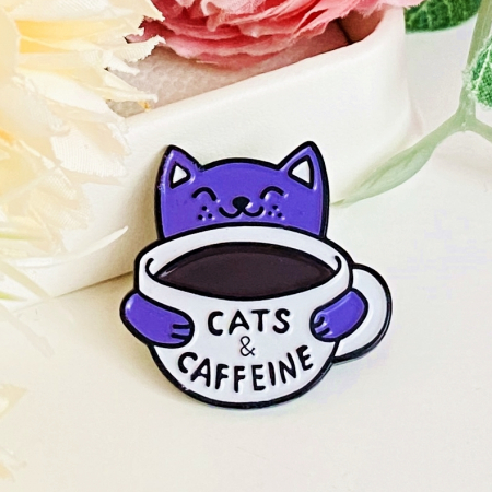 BIJUTERII - Brosa Pin Pisica & Cafea, Brosa Dama Femei