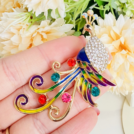 Brosa Paun Multicolor, Brosa Statement, Brose Femei [4]